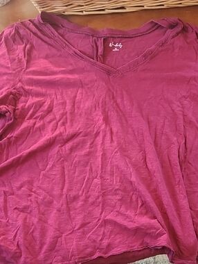 Wonderly Women's Short Sleeve V-Neck Tee in Berry
